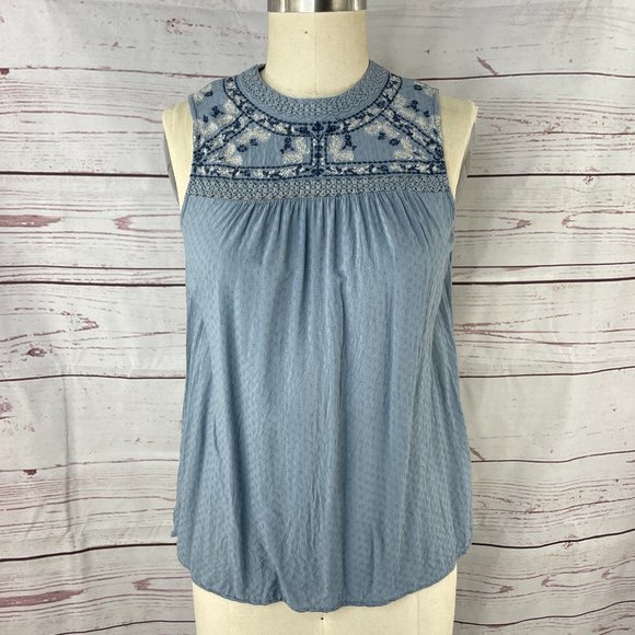 Knox Rose Tops - Knox Rose Women's Blue Embroidered Yoke Tank Top Size XS